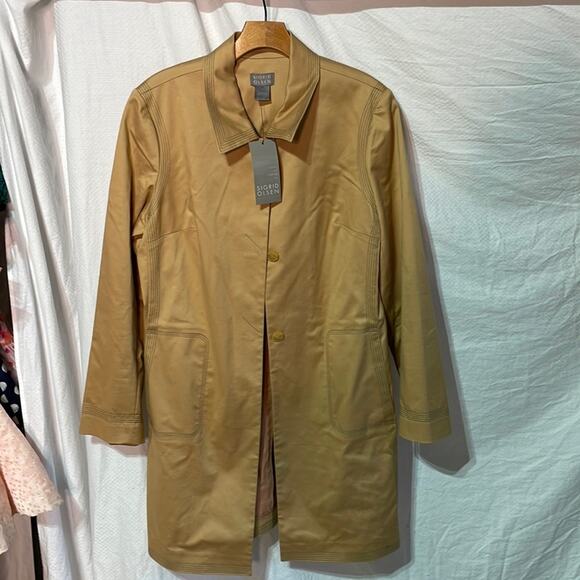 Sigrid olsen 10 3/4 length shaped jacket lined tan jacket grey stitching nwt - Picture 1 of 12